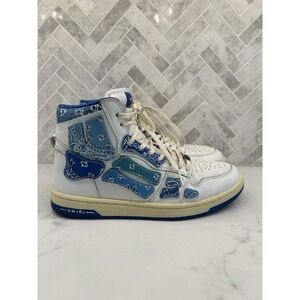 Amiri Skel Top High Bandana‎ Blue White Leather Printed Mens Size US 9 EU 42